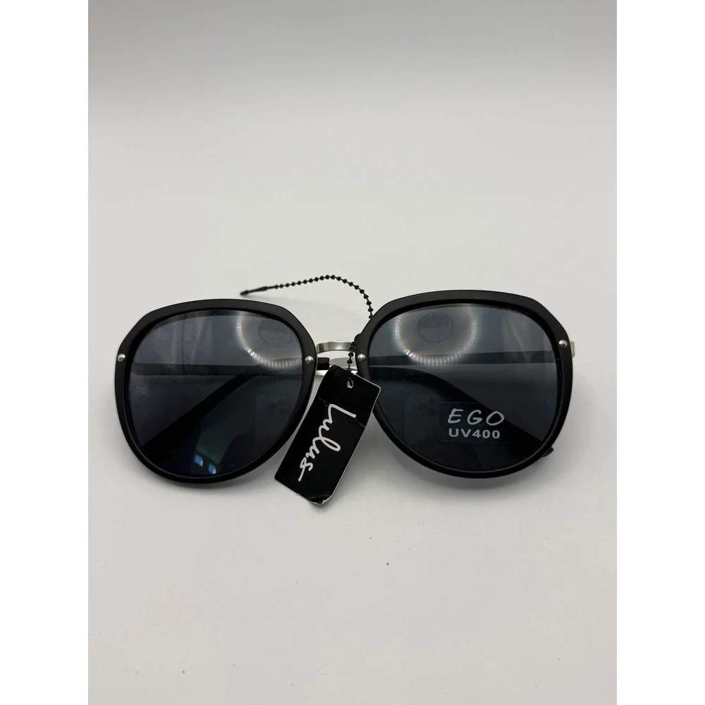 Lulus Ego UV400 Oversized Round Sunglasses Matte Black Silver 3247 NEW
